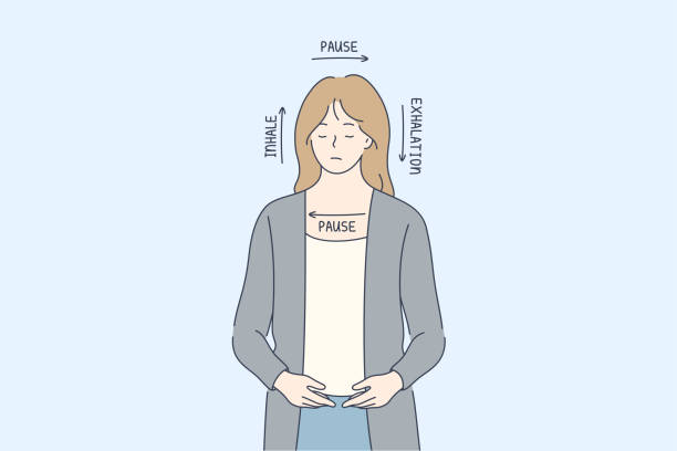Person pausing outdoors to breathe slowly